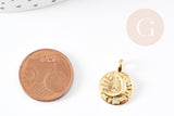 Pendentif médaille ronde lune laiton doré zircons, un pendentif doré avec cristaux pour création bijoux,18mm, x1 G4856
