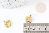 Pendentif médaille ronde lune laiton doré zircons, un pendentif doré avec cristaux pour création bijoux,18mm, x1 G4856
