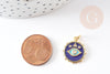 Pendentif médaille ronde oeil émail bleu laiton doré 18K et cristal zircon,pendentif porte-bonheur,18.5mm, x1 G4087