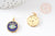 Pendentif médaille ronde oeil émail bleu laiton doré 18K et cristal zircon,pendentif porte-bonheur,18.5mm, x1 G4087