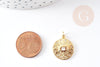 Pendentif médaille ronde oeil laiton doré 18K texturé zircon, pendentif doré sans nickel pour la création médaille or,19mm, x1 G4082