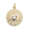 Pendentif médaille ronde oeil laiton doré 18K texturé zircon, pendentif doré sans nickel pour la création médaille or,19mm, x1 G4082