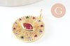Pendentif médaille ronde oeil laiton doré 18K zircons multicolore 23.5mm,médaille or, x1 (G5857)