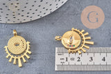Pendentif médaille ronde oeil laiton doré 18K zircons 31mm, x1 (G4656)
