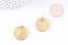 Pendentif médaille ronde pièce acier 304 inoxydable doré 20mm, x1 (G5571)