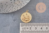 Pendentif médaille ronde planète laiton doré 18K zircons multicolore 23.5mm,pour la création bijoux médaille or, x1 (G6075)