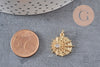 Pendentif médaille ronde soleil laiton doré zircon, un pendentif doré avec cristaux pour création bijoux,18mm, x1 G3469