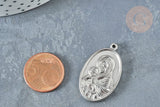 Pendentif médaille vierge ovale acier 304 inoxydable platine 34mm, x1 (G8321)