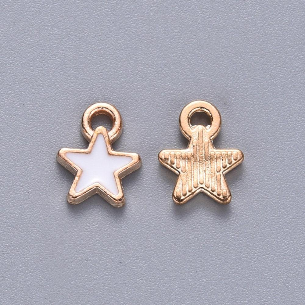 Pendentif mini étoile zamac doré résine blanche 9mm,pendentif doré pour création de bijoux, x5 G6096