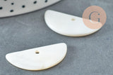 Pendentif nacre blanche naturelle demi-cercle,coquillage blanc, 30mm, x2 (G4151)