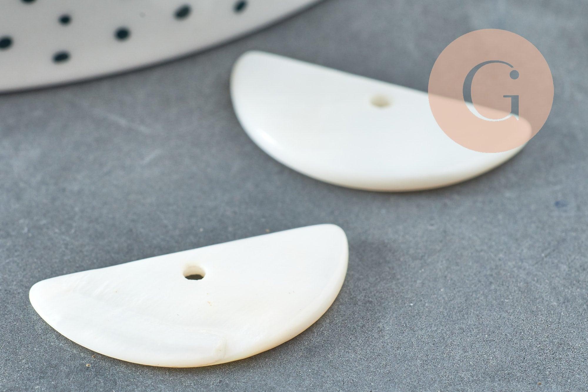 Pendentif nacre blanche naturelle demi-cercle,coquillage blanc, 30mm, x2 (G4151)