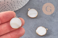 Pendentif nacre blanche naturelle doré 26mm, x1 (G2178)