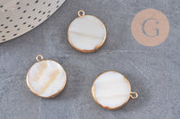 Pendentif nacre blanche naturelle doré 26mm, x1 (G2178)