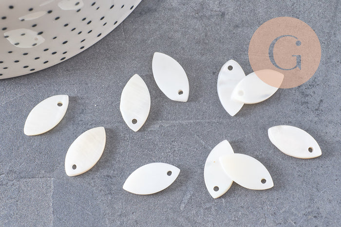 Pendentif navette nacre blanche naturelle perle ovale 18mm, x10 (G10837)