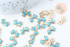 Pendentif noeud doré émail bleu 10mm,pendentif doré pour création de bijoux, x5 (G6098)