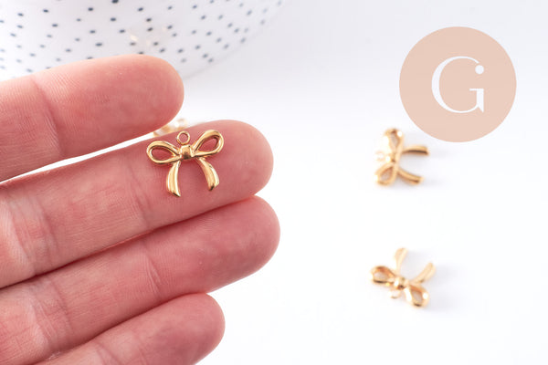 Pendentif noeud papillon acier 304 inoxydable doré 18K PVD 16mm, x1 (G10613)