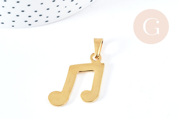 Pendentif note de musique acier doré inoxydable 33mm, x1 (G8771)