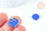 Pendentif nuage bleu porcelaine laiton Platine 17-18mm, pendentif porcelaine pour fabrication bijoux DIY, x1 (G7149)
