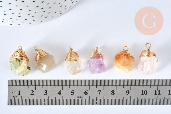 Pendentif nuggets pierres naturelles support doré 18K - 20.5-27mm, pendentif bijoux pierre naturelle, x1 (G7108)