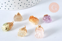 Pendentif nuggets pierres naturelles support doré 18K - 20.5-27mm, pendentif bijoux pierre naturelle, x1 (G7108)
