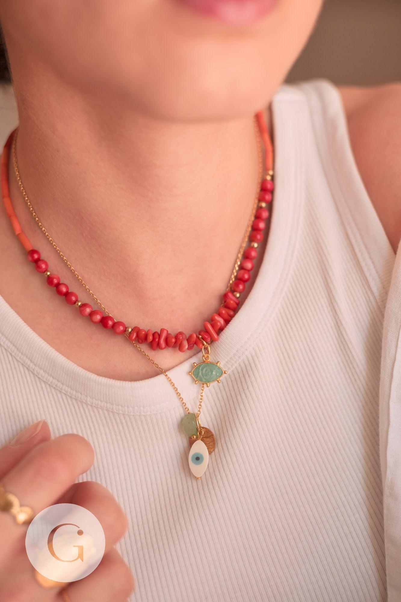 Pendentif oeil amazonite naturelle argent 925 doré 18K 15mm,x1 (G9871)