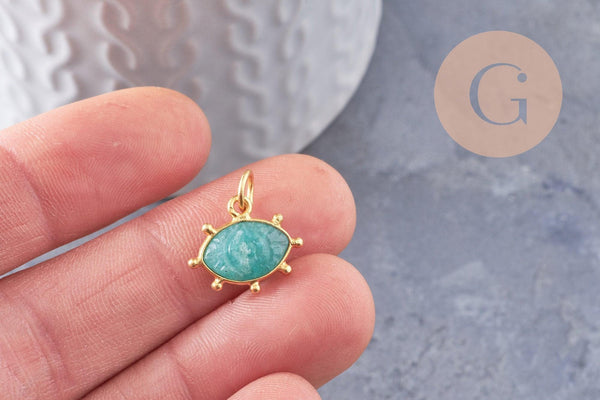 Pendentif oeil amazonite naturelle argent 925 doré 18K 15mm,x1 (G9871)