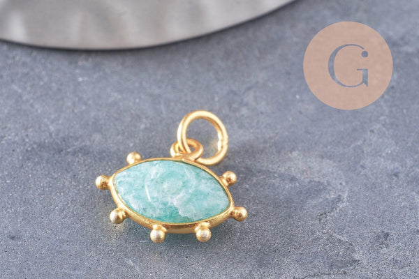 Pendentif oeil amazonite naturelle argent 925 doré 18K 15mm,x1 (G9871)