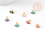 Pendentif œil doré cristal zircon émail coloré,pendentif doré,porte-bonheur,laiton doré, Pendentif œil,10mm, x2 G1818