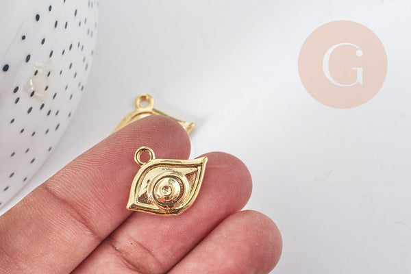 Pendentif oeil protecteur zamac doré 16k, x2 (G8921)
