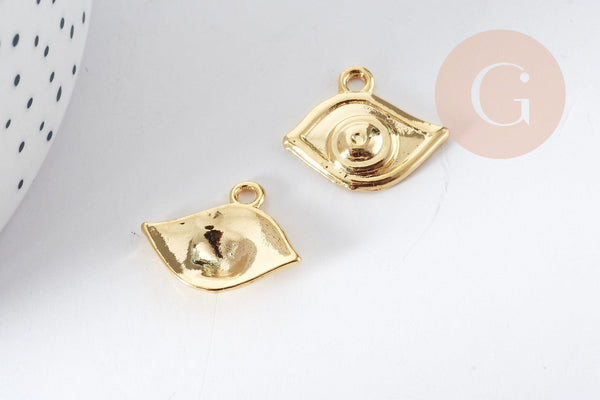 Pendentif oeil protecteur zamac doré 16k, x2 (G8921)