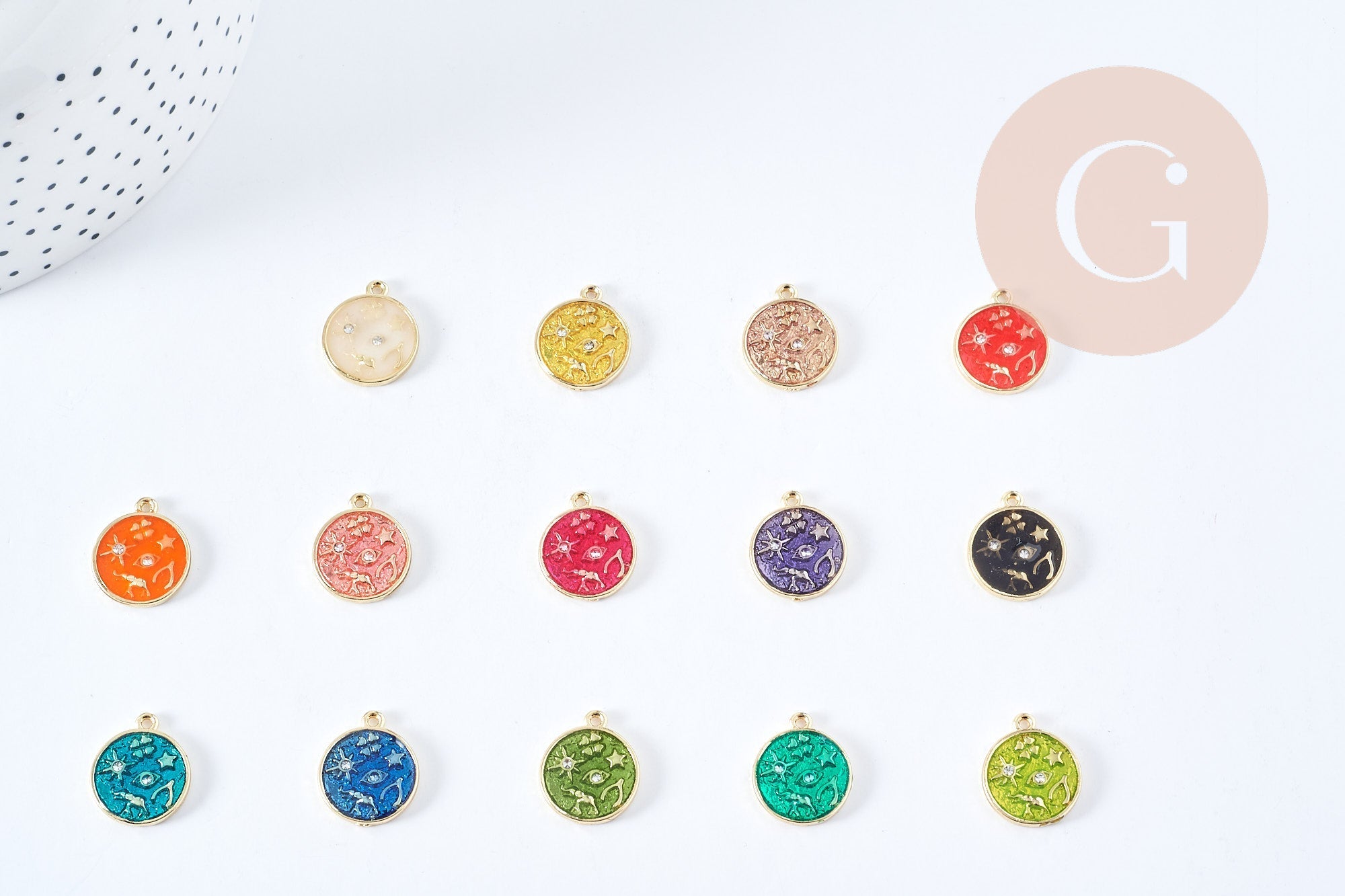 Pendentif oeil protecteurs zamac doré 18k cristal zircon 9mm bijoux chance x5 G1246