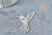 Pendentif oiseau colibri argenté acier inoxydable 39.5mm, x1 (G7668)