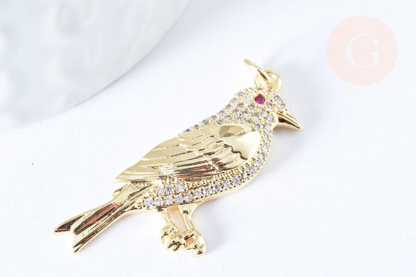 Pendentif oiseau laiton doré 16k cristal 36mm x1 (G6675)