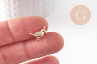 Pendentif oiseau laiton doré 18K 12.5mm, pendentif doré 18K création bijou animal, x2 (G10046)
