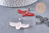 Pendentif oiseau pierre fer platine 40mm, x1 (G9834)