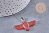 Pendentif oiseau pierre fer platine 40mm, x1 (G9834)