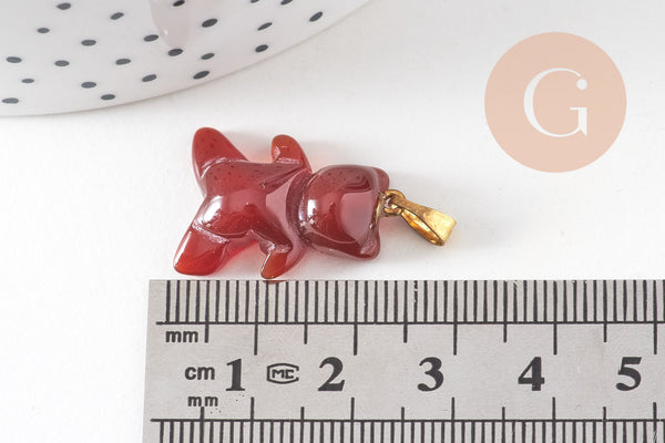 Pendentif ourson agate orange naturel support doré 24mm, création bijoux en pierre naturelle, x1 ( G5702)