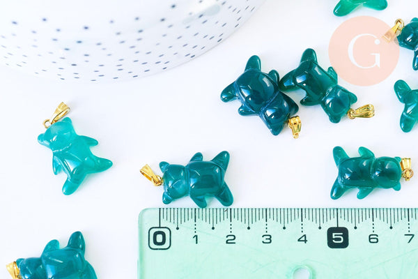 Pendentif ourson agate verte support doré 23mm, pendentif pierre agate naturelle verte,création bijoux en pierre naturelle, x1, G5703