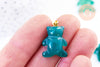 Pendentif ourson agate verte support doré 23mm, pendentif pierre agate naturelle verte,création bijoux en pierre naturelle, x1, G5703