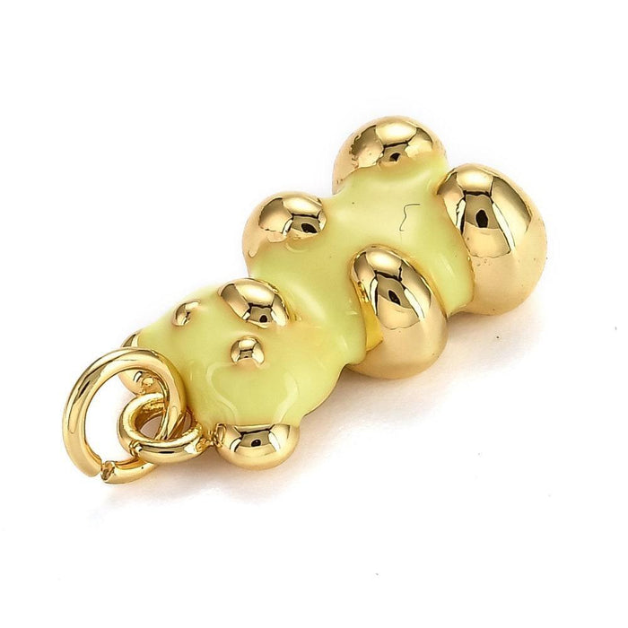 Pendentif ourson laiton doré 18K résine colorée 17.5mm, pendentif laiton jouet, bijou d'enfance, x1 (G6263)