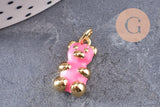 Pendentif ourson laiton doré 18K résine colorée 17.5mm, pendentif laiton jouet, bijou d'enfance, x1 (G6263)