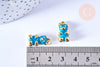Pendentif ourson laiton doré 18K résine turquoise 17.5mm, pendentif laiton jouet ,x1 (G6642)