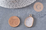 Pendentif oval jade naturel rose laiton doré 25mm, x1 (G4648)