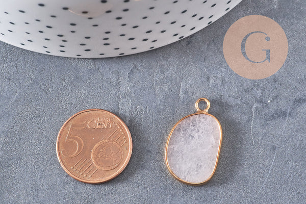 Pendentif oval jade naturel rose laiton doré 25mm, x1 (G4648)