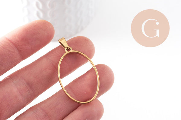 Pendentif ovale acier 201 inoxydable doré sans fond 35mm, x1 (G10190)