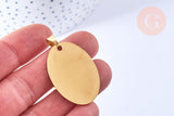 Pendentif ovale acier doré à graver 36mm, x1 (G6881)