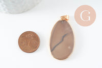 Pendentif ovale agate bleue naturelle 43mm, x1 (G1381)