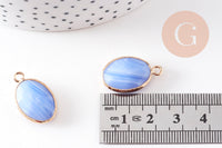 Pendentif ovale agate naturelle bleue laiton doré 23mm, x1 (G11004)