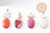 Pendentif ovale agate naturelle colorée et perle nacre 62-63mm, x1 (G2038)
