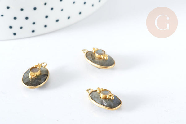 Pendentif ovale amulette labradorite argent 925 doré 18K 30mm, pendentif pierre naturelle, x1, G7714